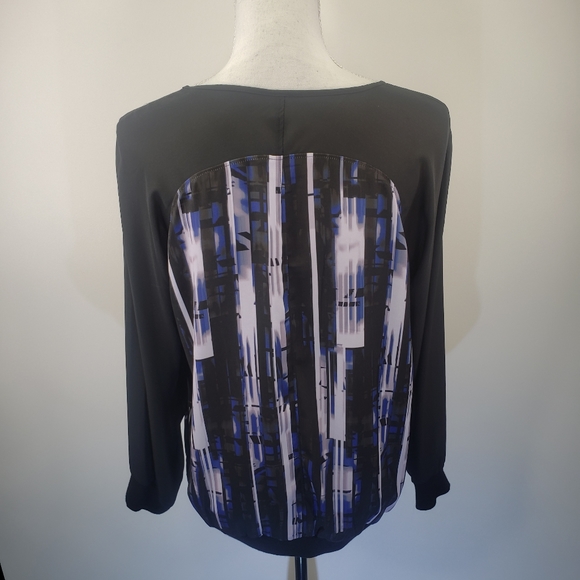 Calvin Klein Jeans Women's Blouse Large Long Sleeve Top Black Blue Office NEW - Picture 7 of 9